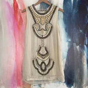 Elegant Cream and Gold Embellished Dress